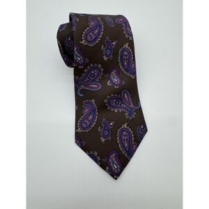 Christian Dior Tie Brown Paisley Silk Necktie Made USA Fabric Italy Classic